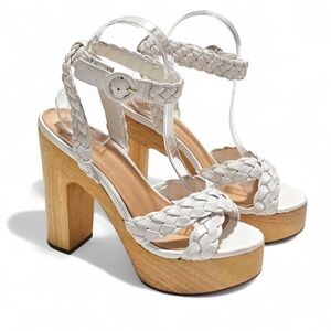 Veronica Beard Gael White Braided Leather Platform Sandals Size 7